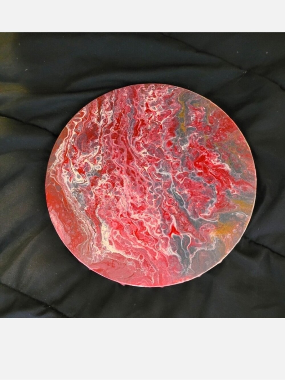 Hand Made Abstract Red Swirl Round Wall Art by